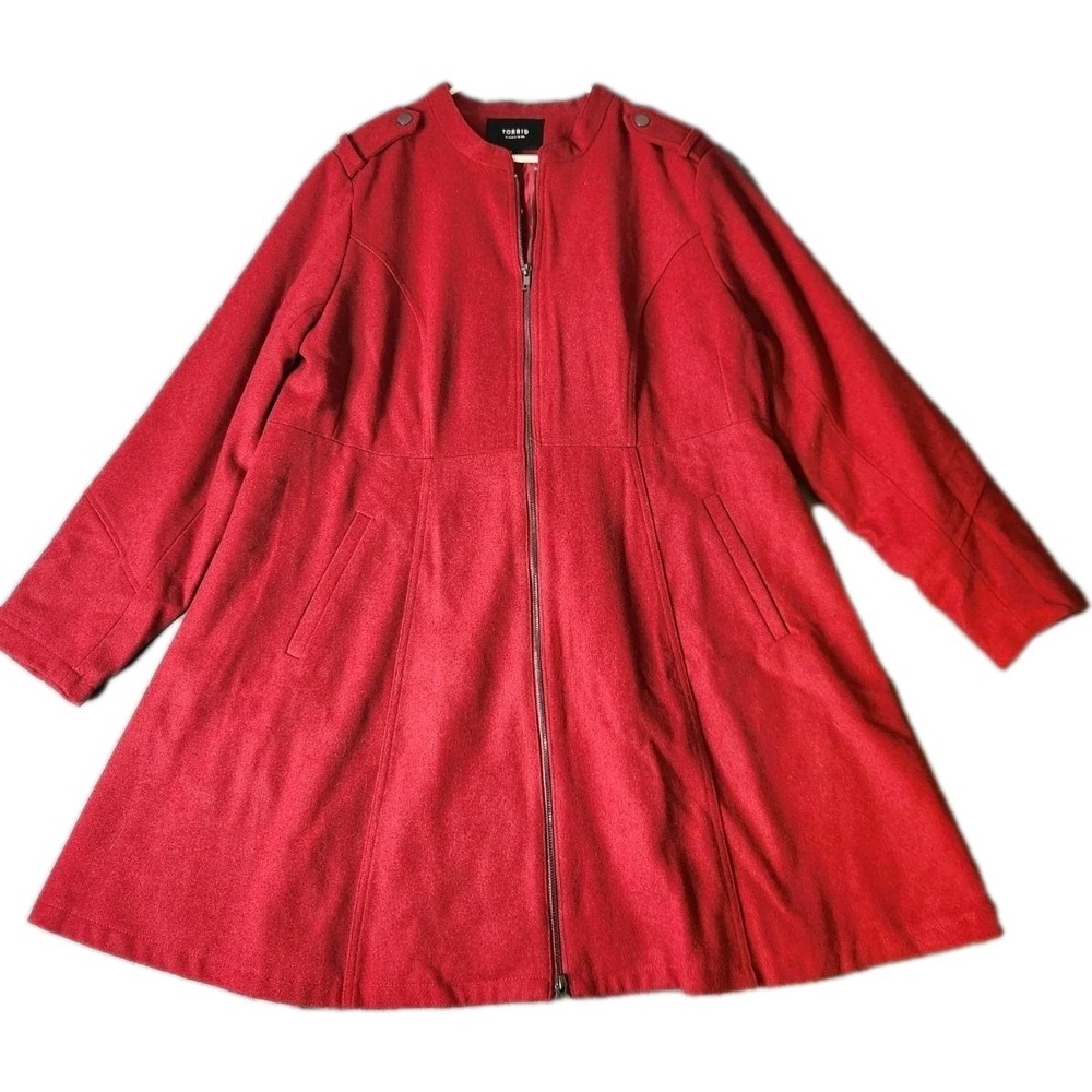 Torrid Dark Red Peplum Flare Zip-Up Coat Jacket,‎ Size 2 2X 18-20 NWT Wool Blend